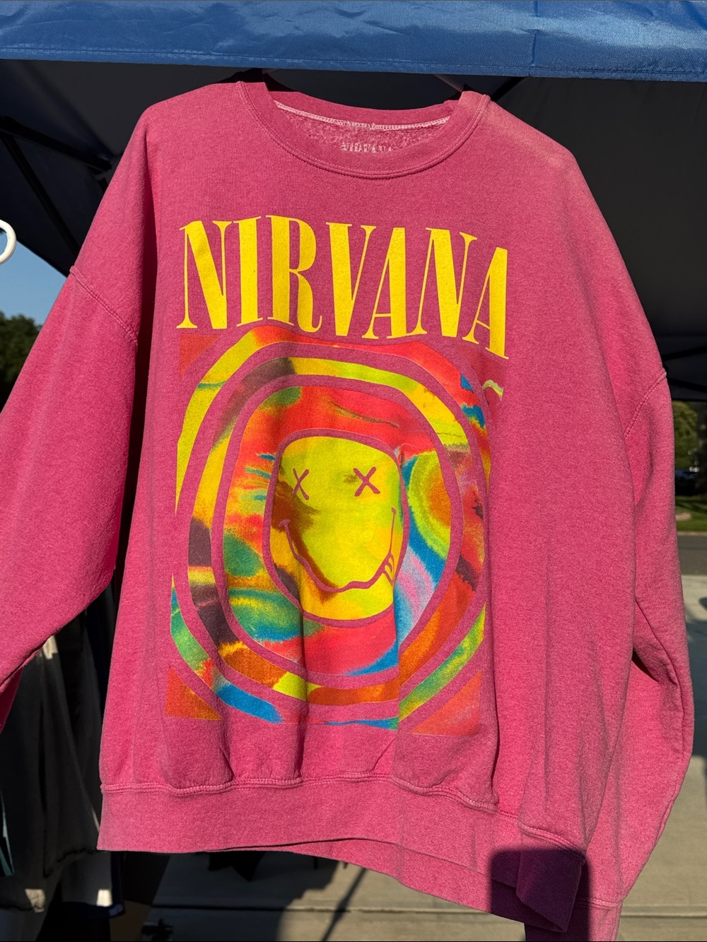 NIRVANA Bright Pink Tie-Dye Smiley Sweatshirt